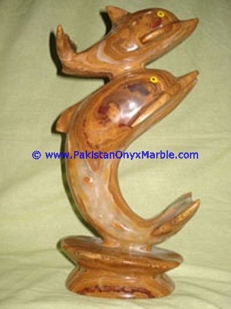  Onyx Double Dolphins fishes Handcarved statue sculpture figurine-22