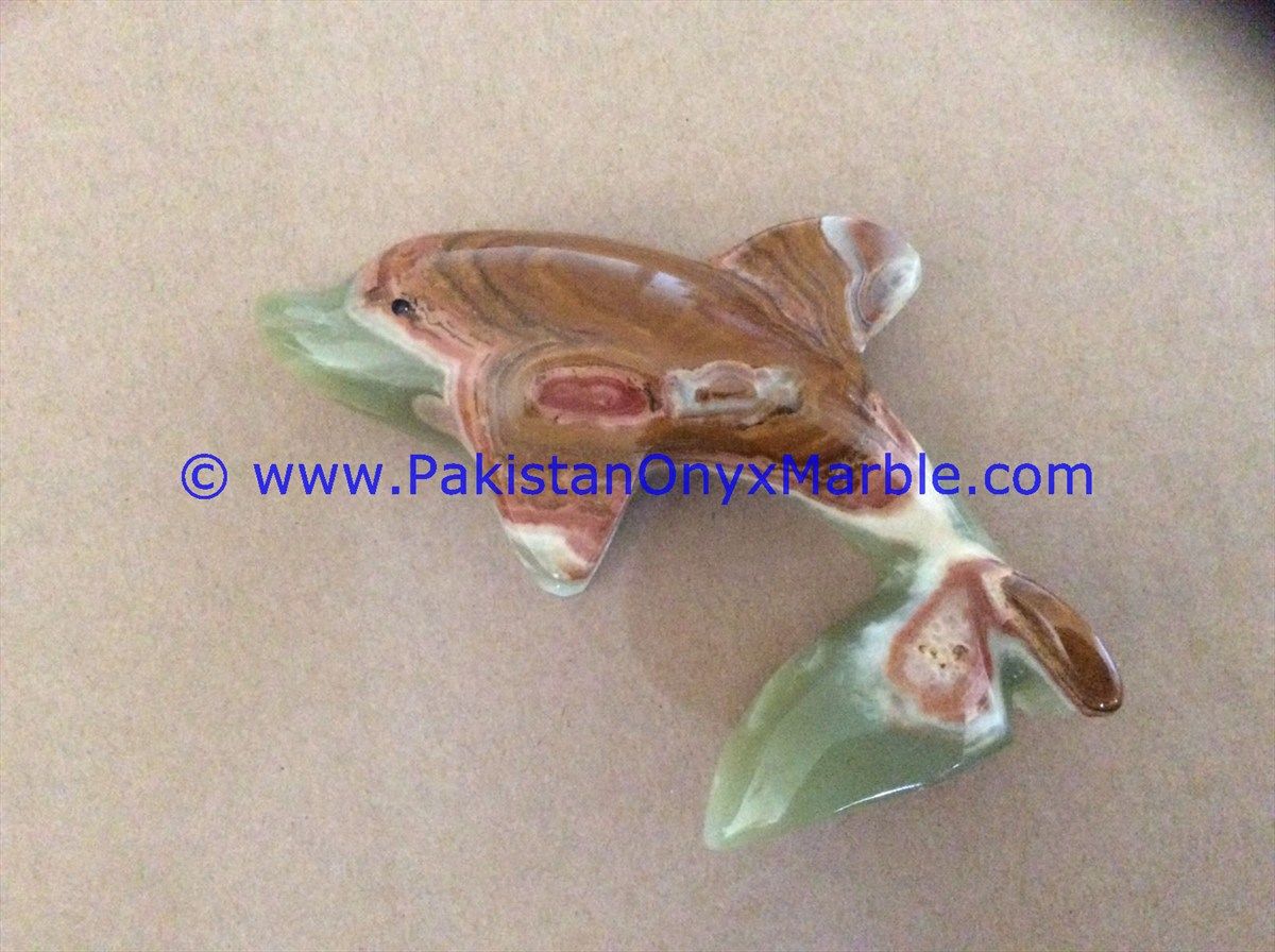  multi green Onyx Dolphins fish Handcarved statue sculpture figurine-01