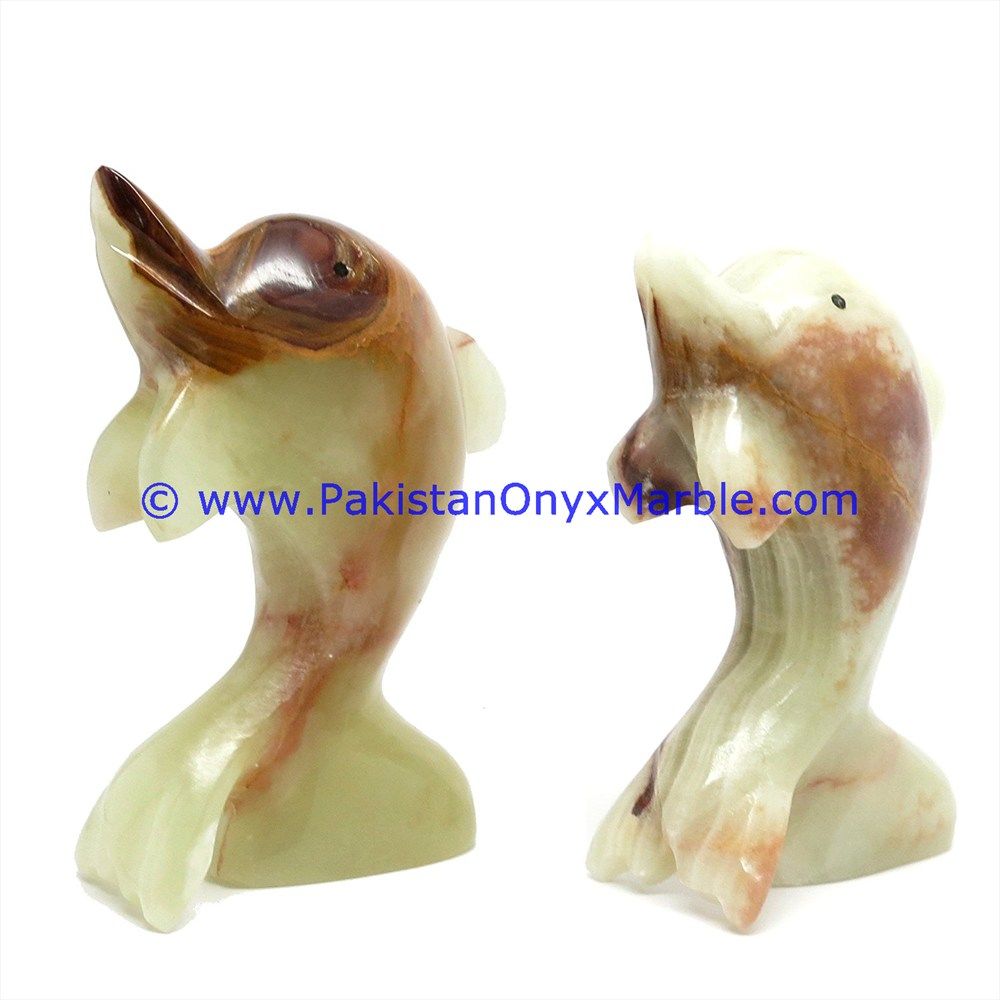  multi green Onyx Dolphins fish Handcarved statue sculpture figurine-03