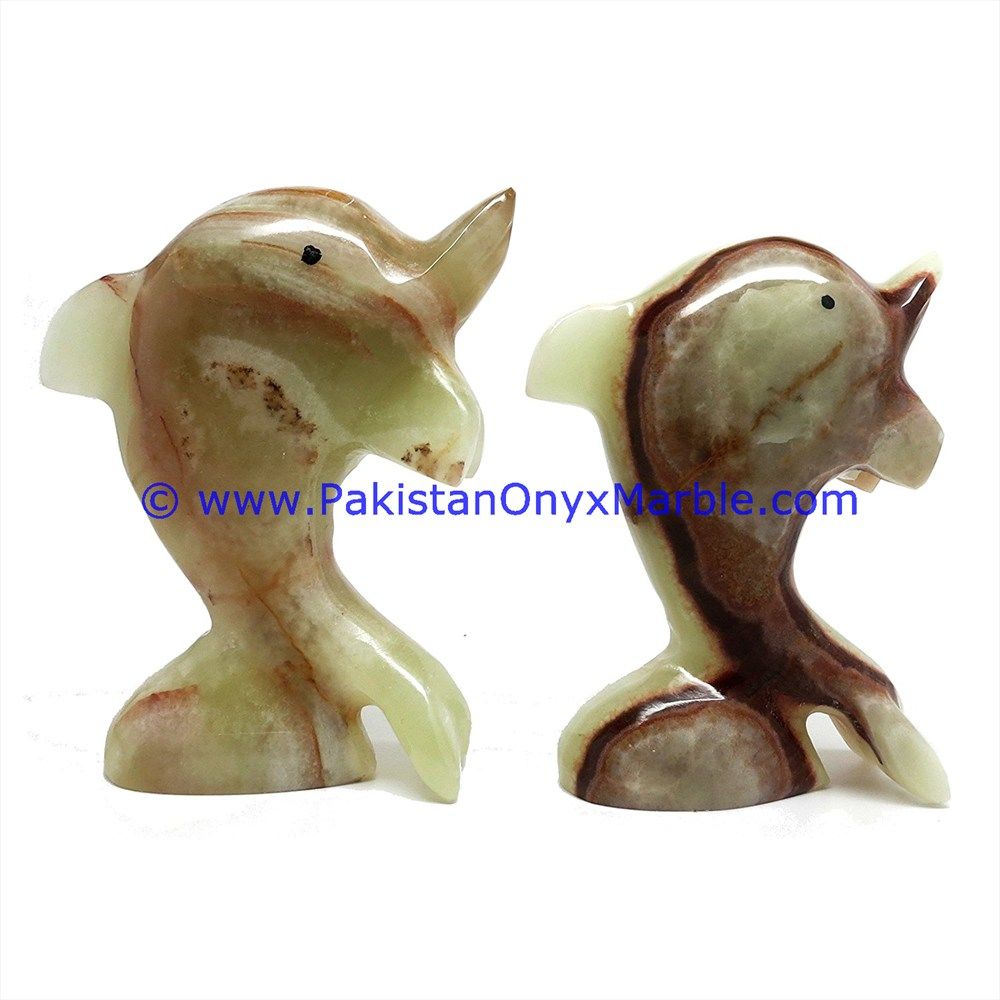  multi green Onyx Dolphins fish Handcarved statue sculpture figurine-10