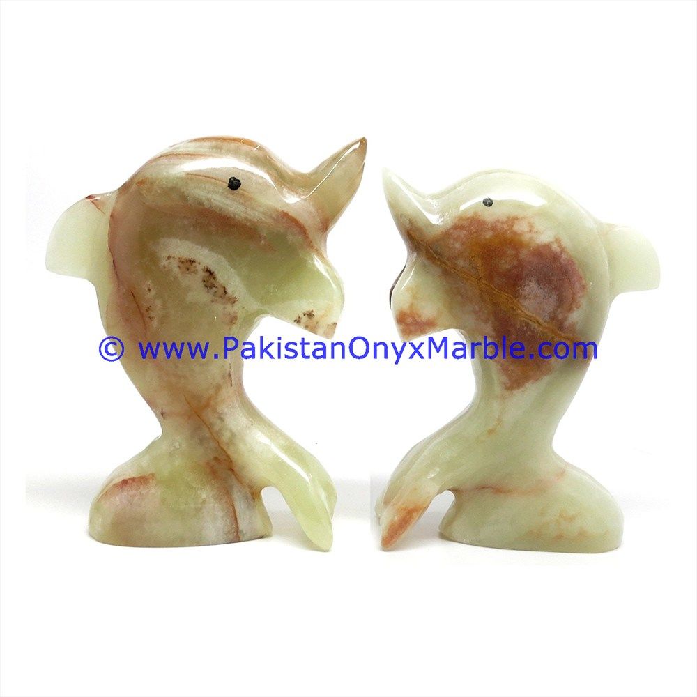  multi green Onyx Dolphins fish Handcarved statue sculpture figurine-13