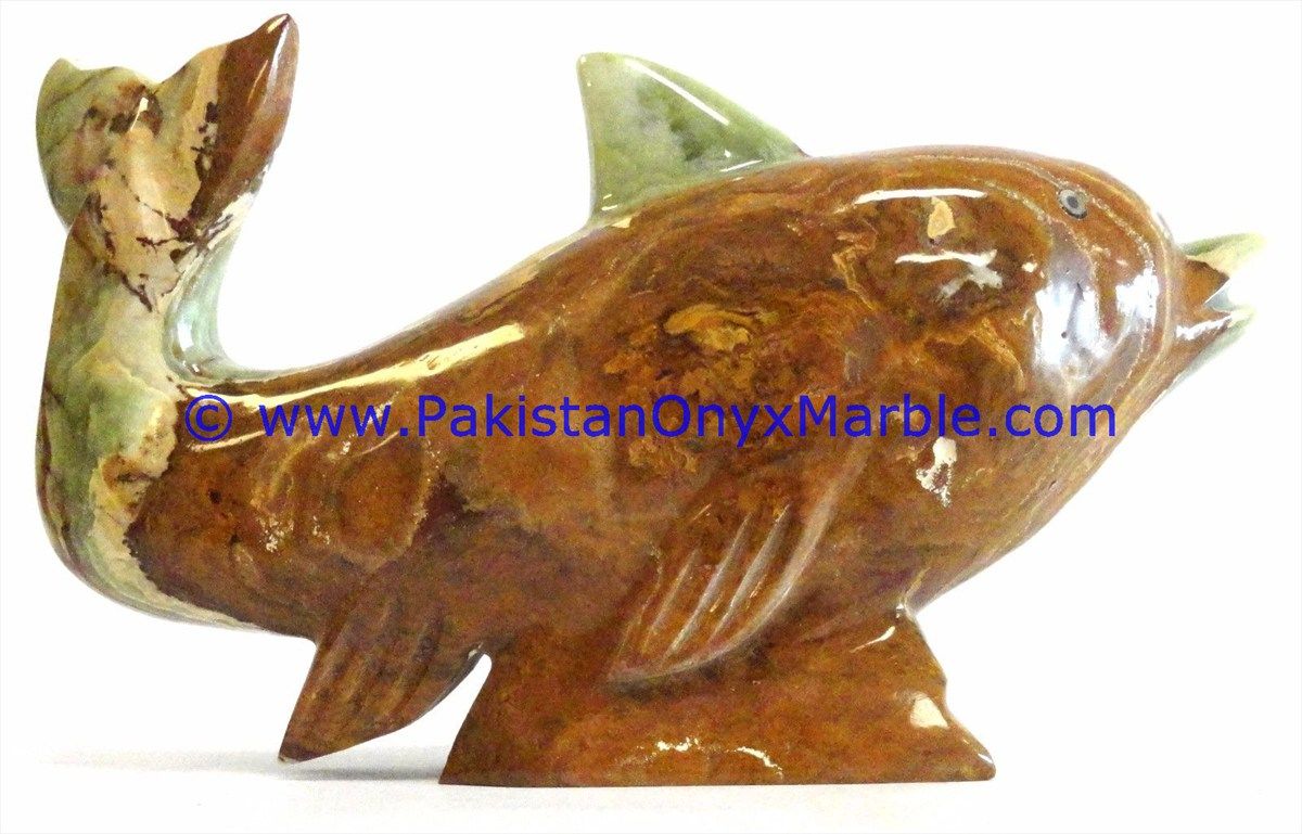  multi green Onyx Dolphins fish Handcarved statue sculpture figurine-15