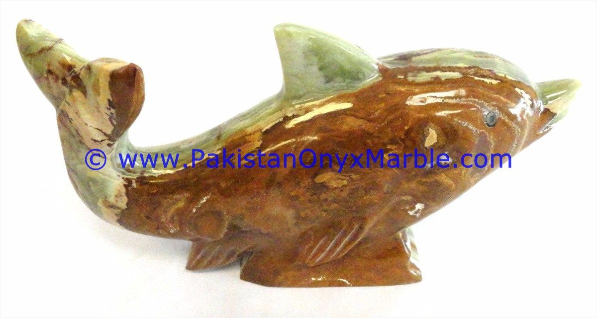  multi green Onyx Dolphins fish Handcarved statue sculpture figurine-14