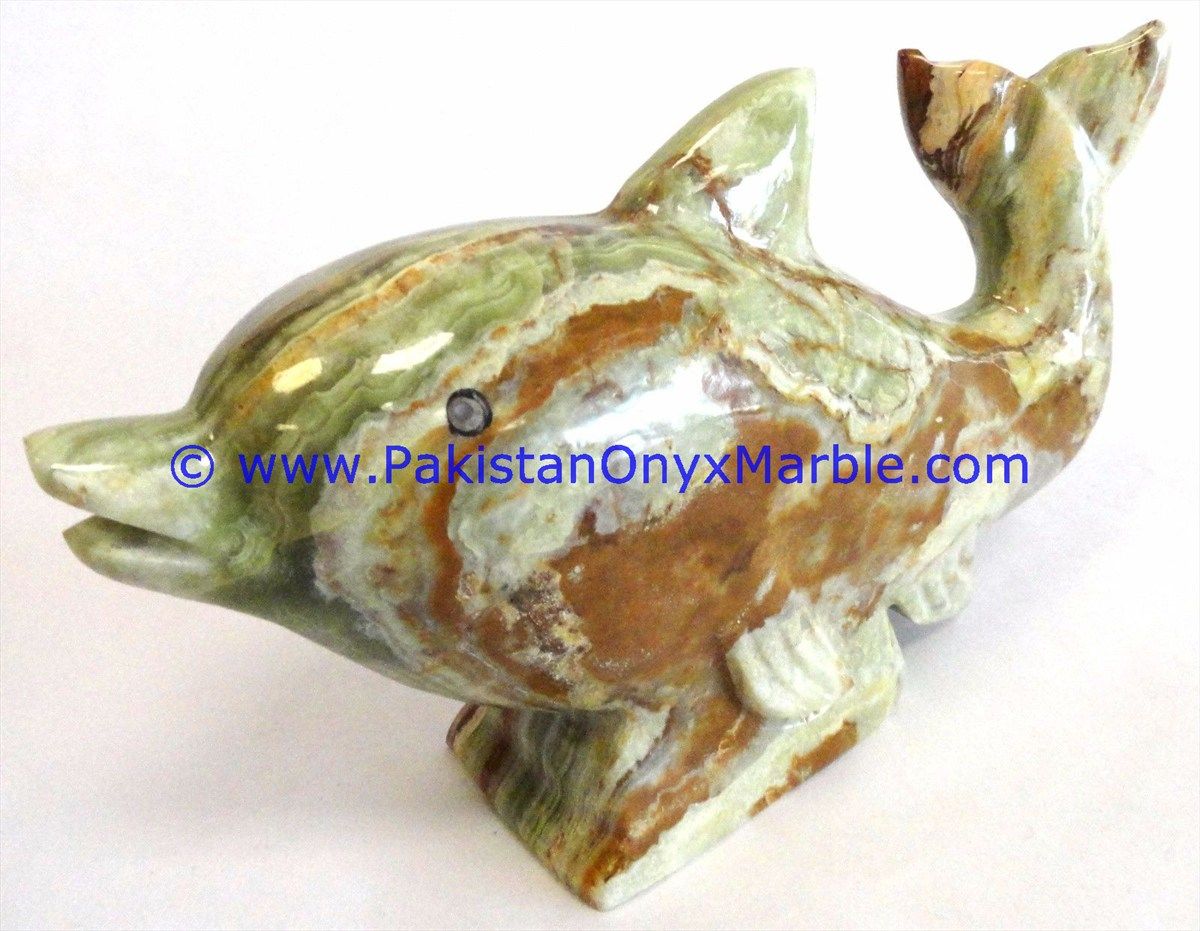  multi green Onyx Dolphins fish Handcarved statue sculpture figurine-17