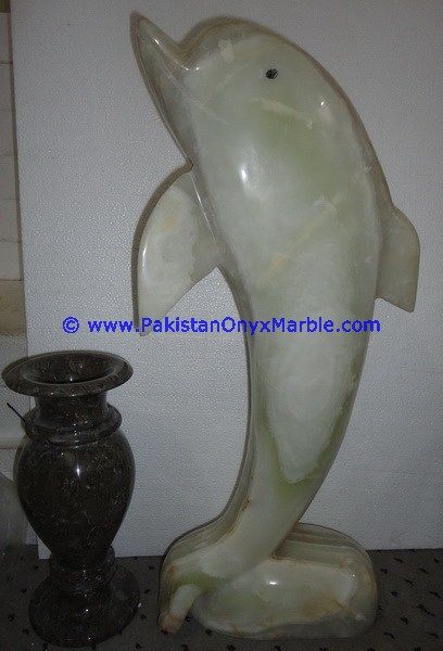  white Onyx Dolphins fish Handcarved statue sculpture figurine-01