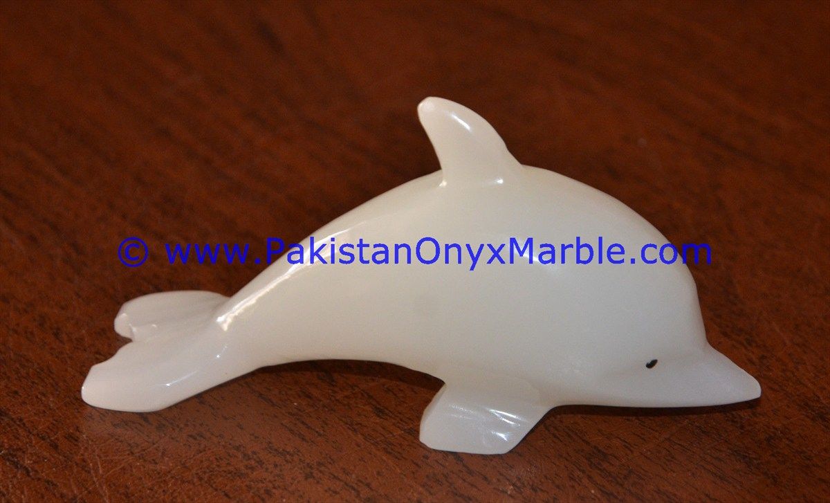  white Onyx Dolphins fish Handcarved statue sculpture figurine-06