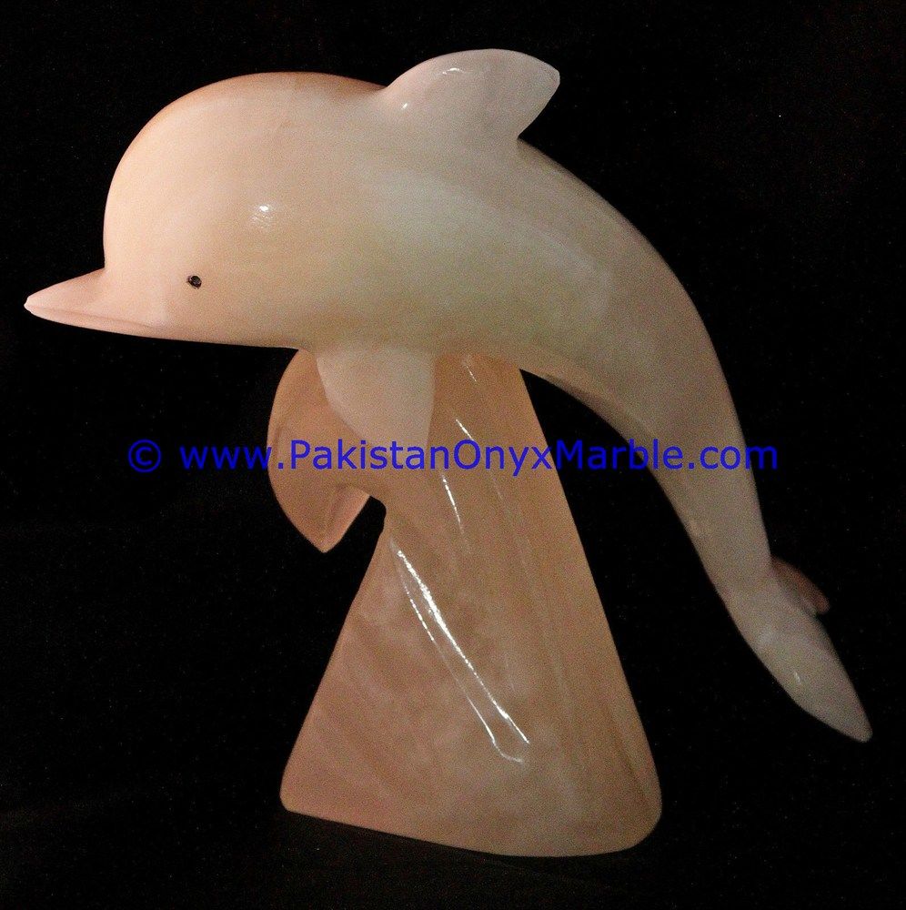  white Onyx Dolphins fish Handcarved statue sculpture figurine-12