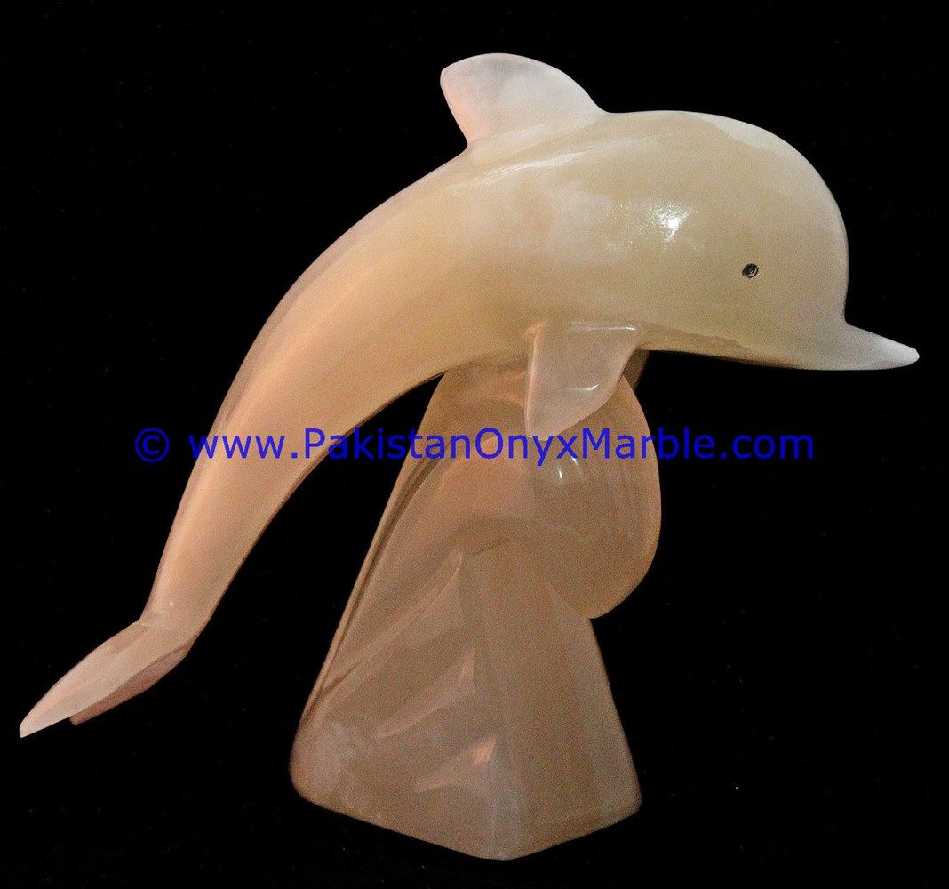  white Onyx Dolphins fish Handcarved statue sculpture figurine-14