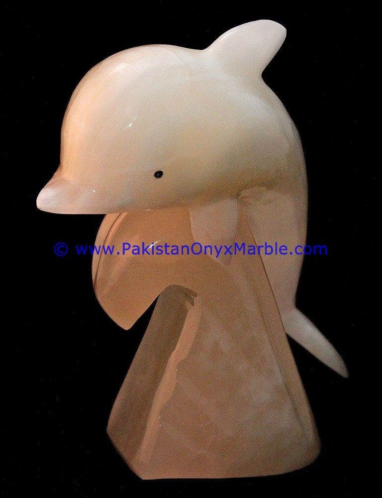  white Onyx Dolphins fish Handcarved statue sculpture figurine-18