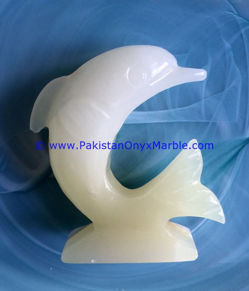  white Onyx Dolphins fish Handcarved statue sculpture figurine-24