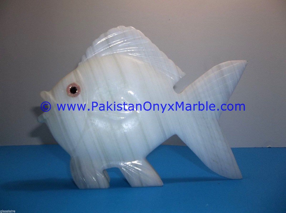  white Onyx Fish Handcarved Statue Sculpture Figurine-17