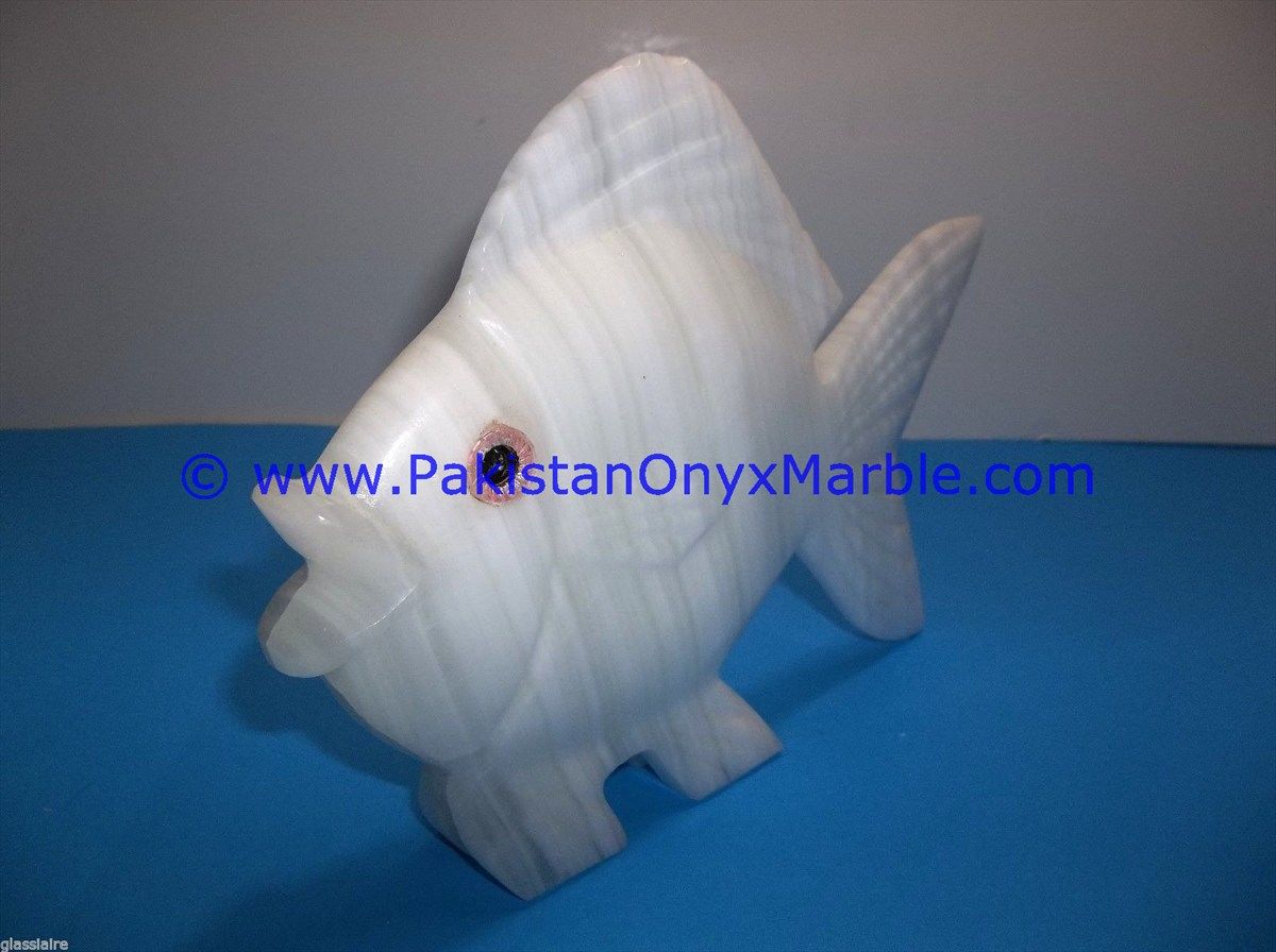  white Onyx Fish Handcarved Statue Sculpture Figurine-18