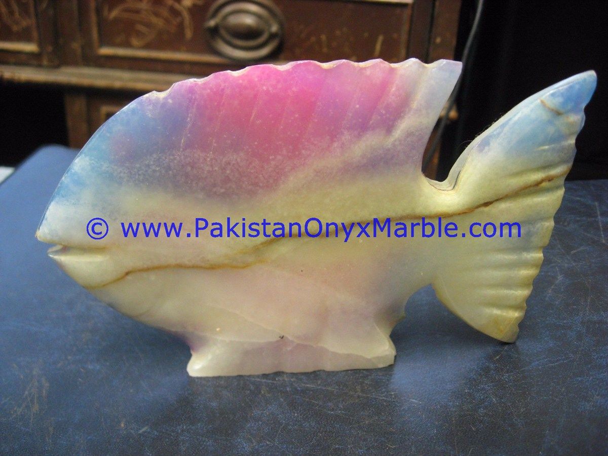  colored patchwork tukri Onyx Fish Handcarved Statue Sculpture Figurine-01