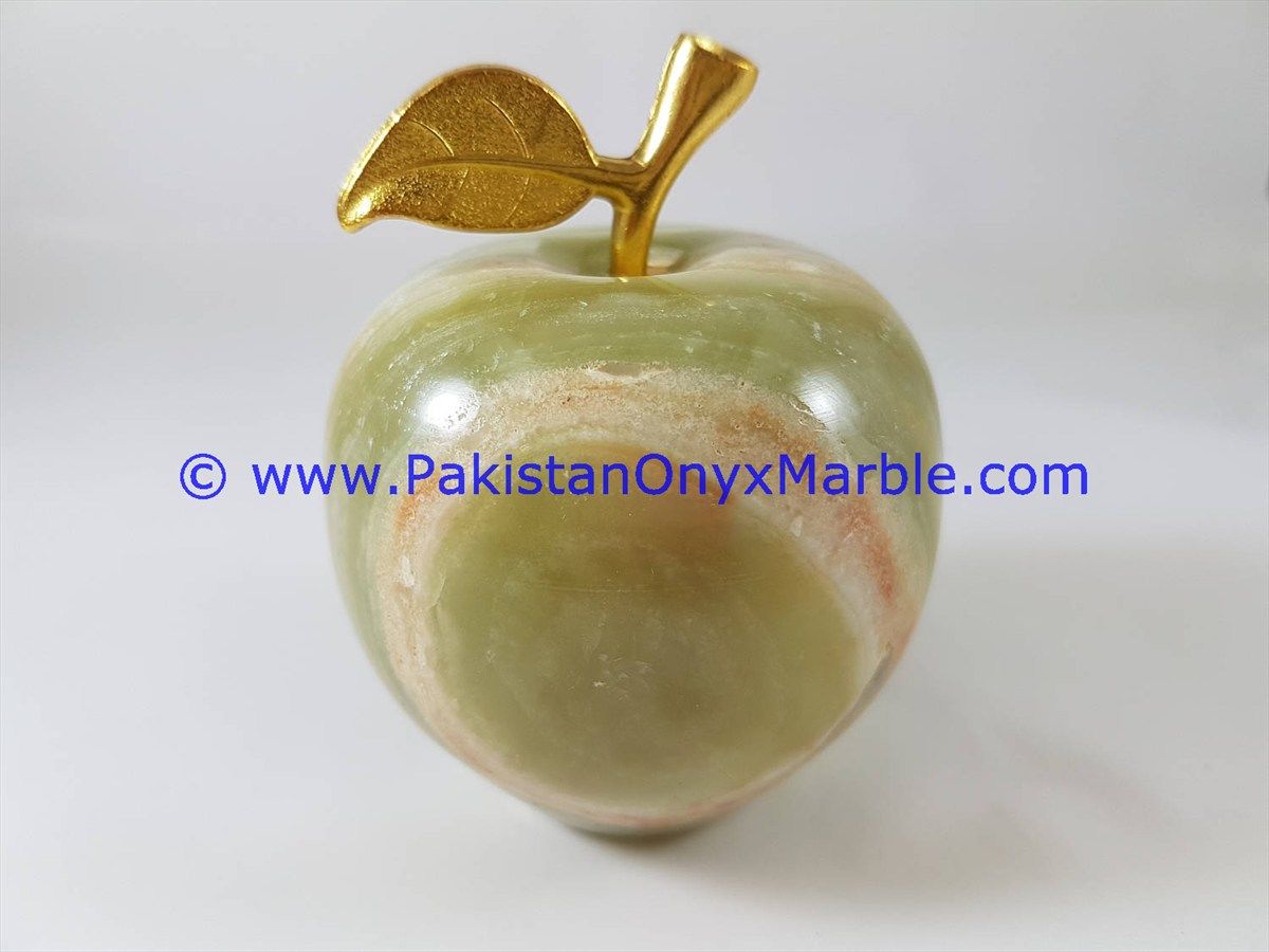 Green Onyx Apples with Brass Stem Leaf handcarved-02