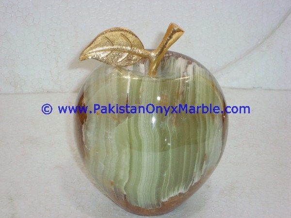 Green Onyx Apples with Brass Stem Leaf handcarved-18