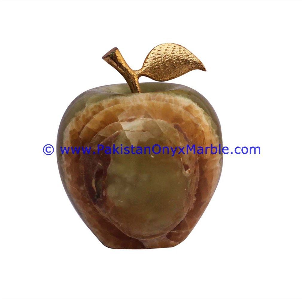 Multi Brown Onyx Apples with Brass Stem Leaf handcarved-01