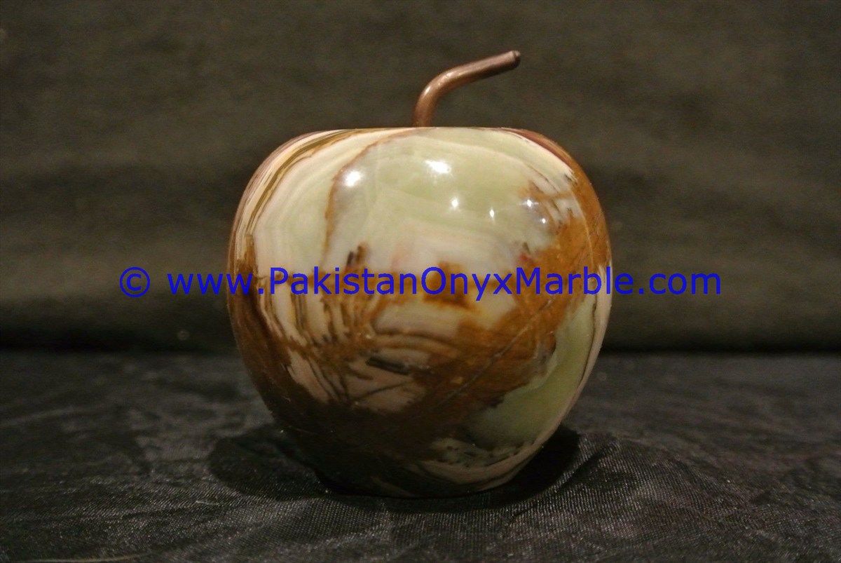 Multi Brown Onyx Apples with Brass Stem Leaf handcarved-02