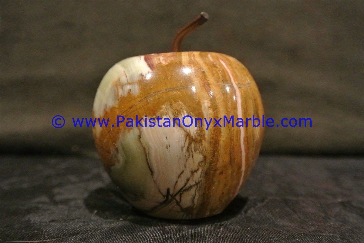 Multi Brown Onyx Apples with Brass Stem Leaf handcarved-03