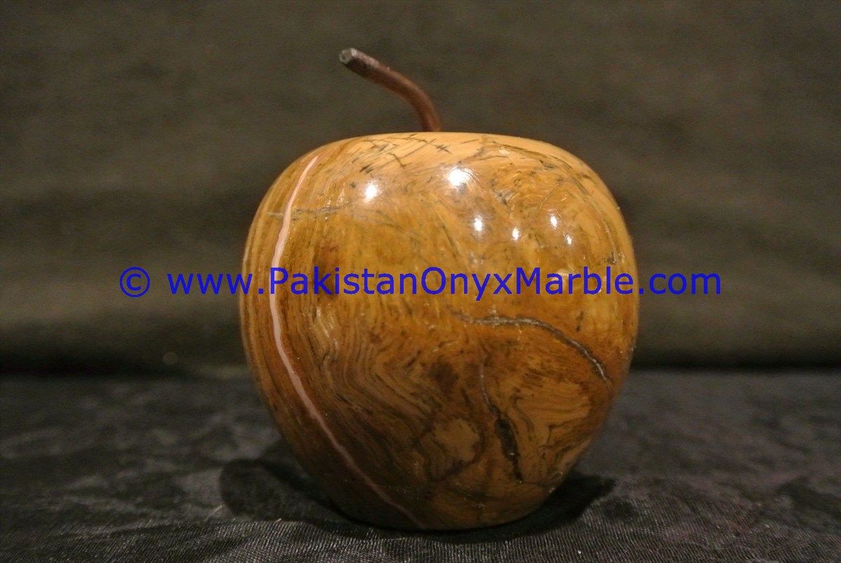 Multi Brown Onyx Apples with Brass Stem Leaf handcarved-04