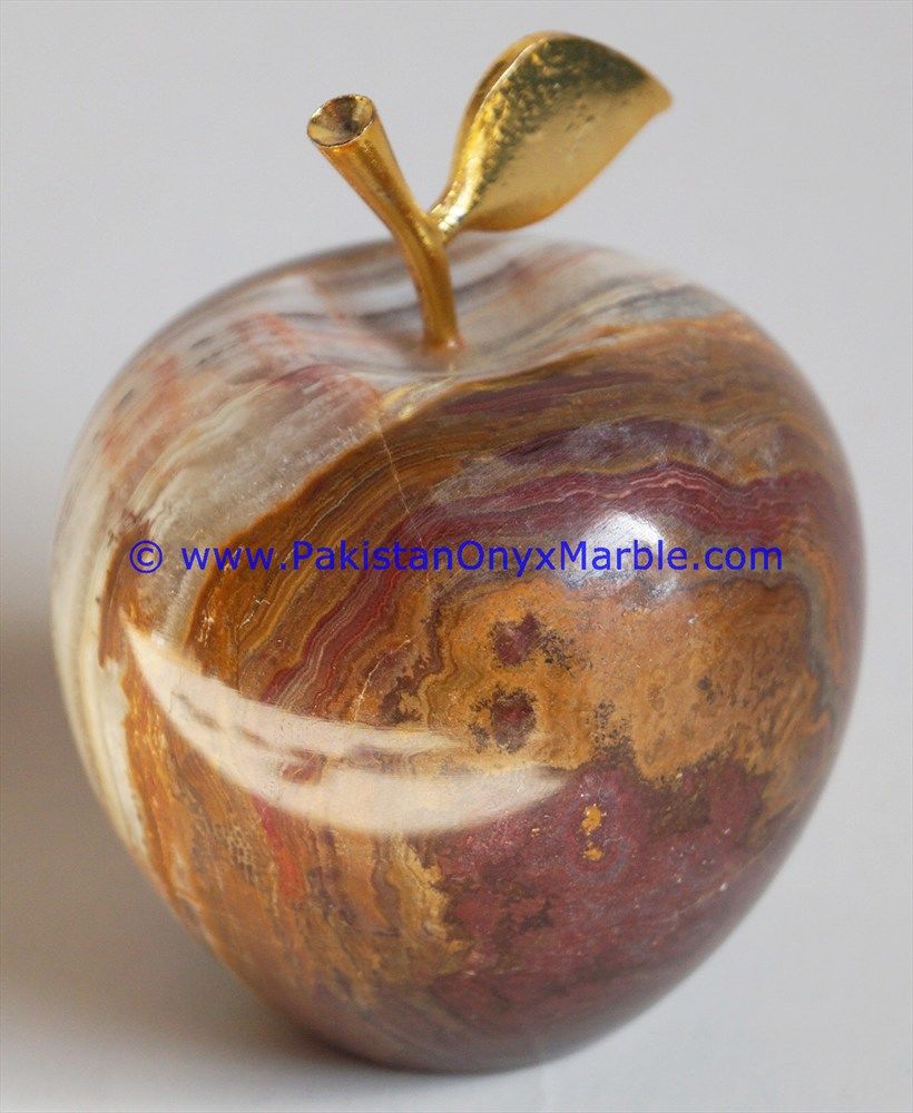 Multi Brown Onyx Apples with Brass Stem Leaf handcarved-12