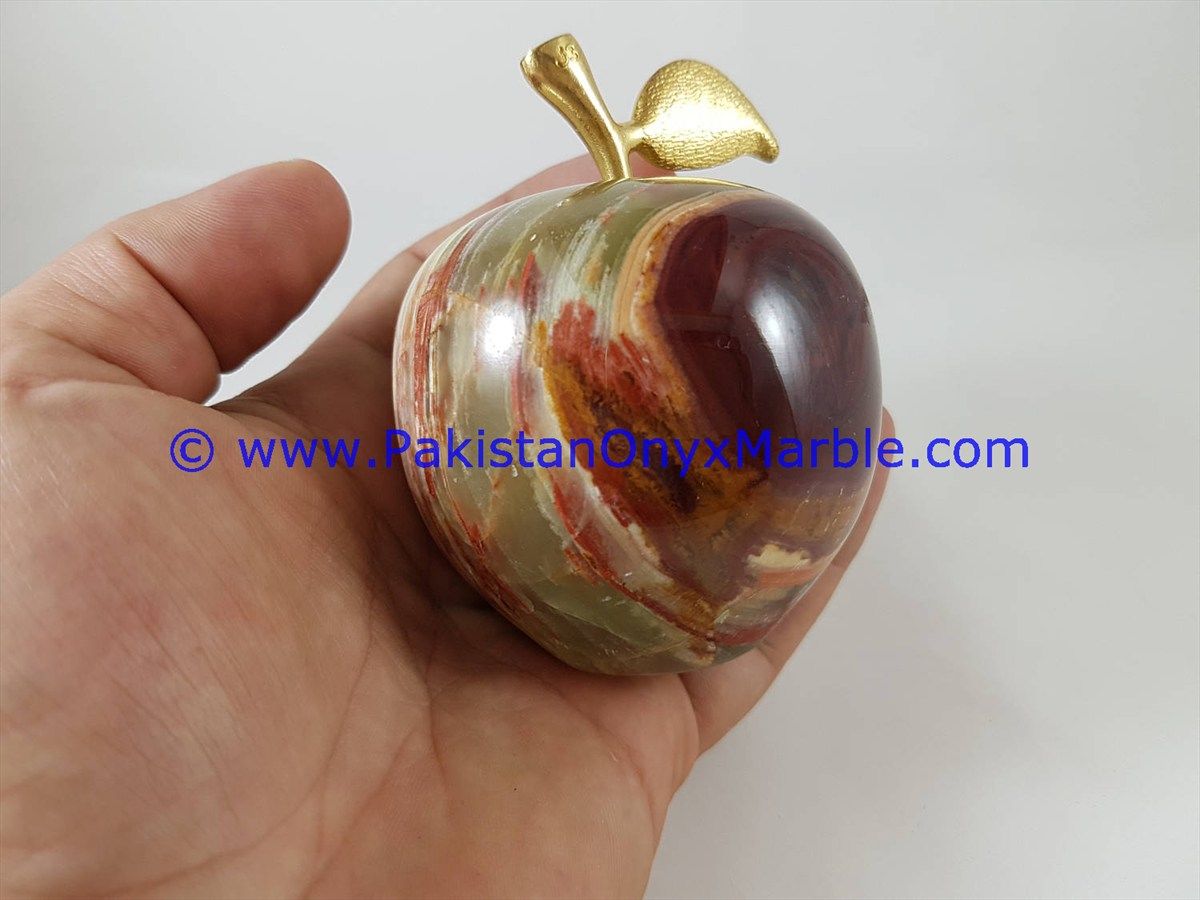 Multi Brown Onyx Apples with Brass Stem Leaf handcarved-15