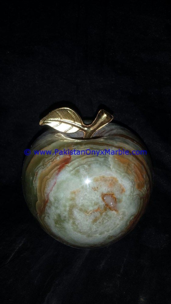 Multi Brown Onyx Apples with Brass Stem Leaf handcarved-20