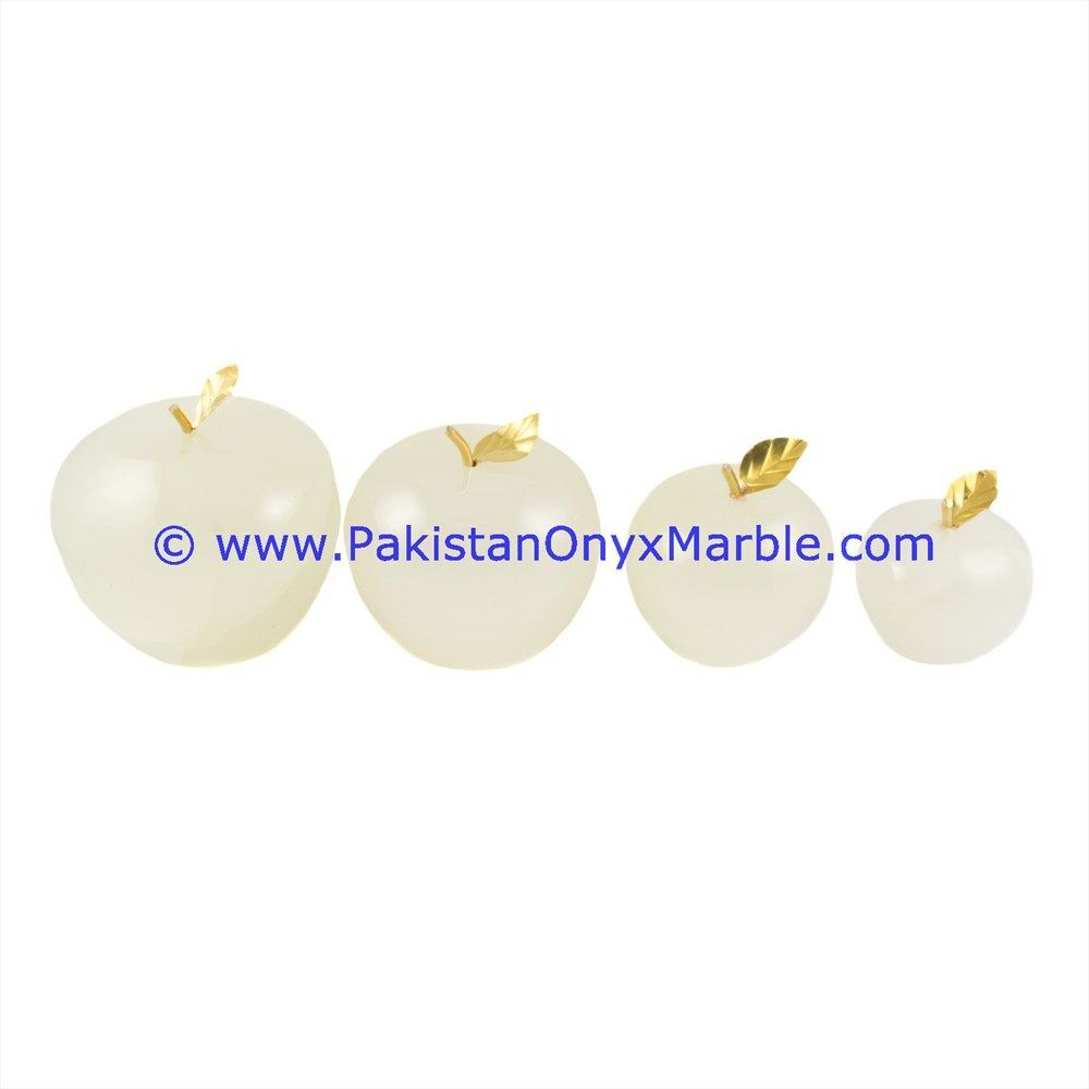 White Onyx Apples with Brass Stem Leaf handcarved-01