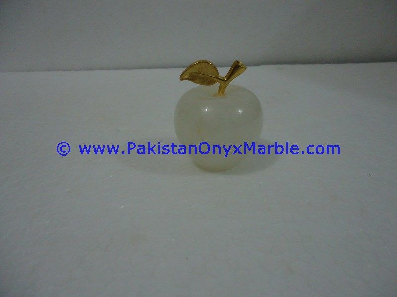White Onyx Apples with Brass Stem Leaf handcarved-05