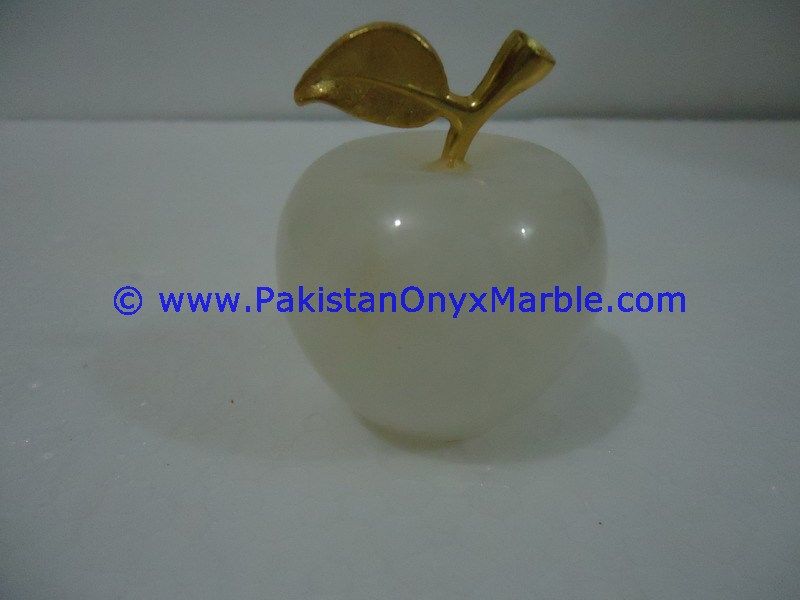 White Onyx Apples with Brass Stem Leaf handcarved-06