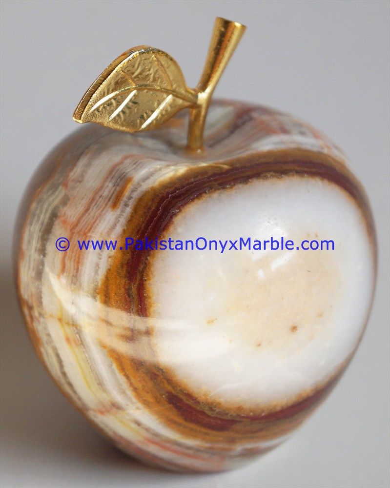 White Onyx Apples with Brass Stem Leaf handcarved-07