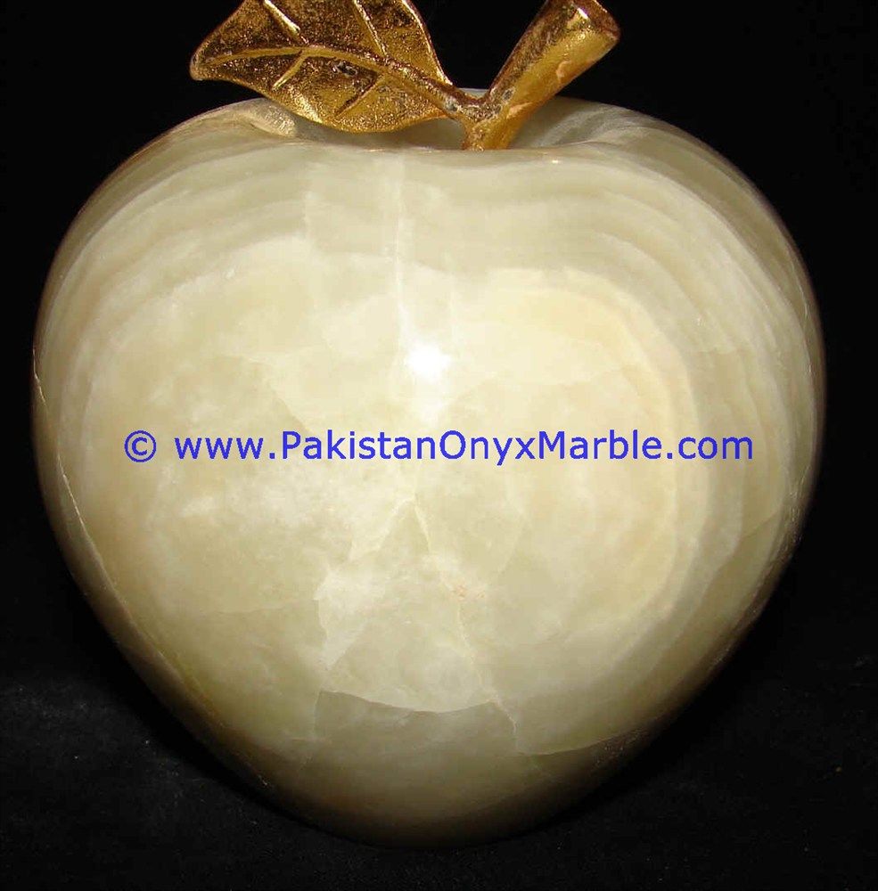 White Onyx Apples with Brass Stem Leaf handcarved-09