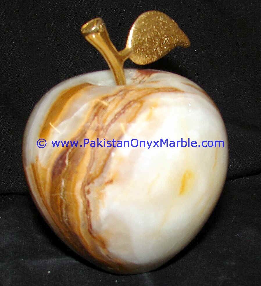 White Onyx Apples with Brass Stem Leaf handcarved-10