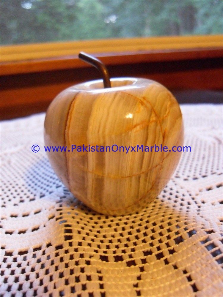 White Onyx Apples with Brass Stem Leaf handcarved-13
