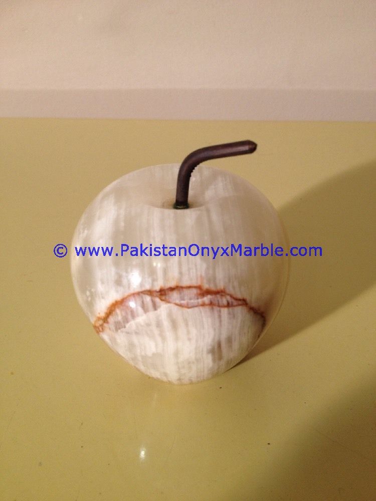 White Onyx Apples with Brass Stem Leaf handcarved-15