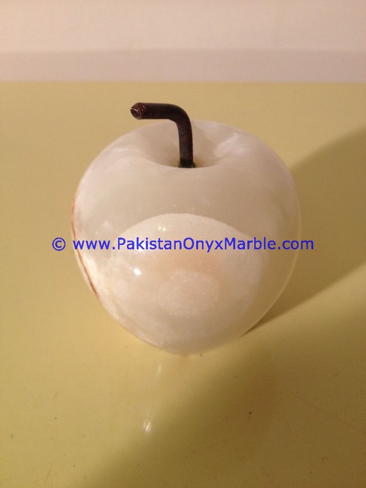 White Onyx Apples with Brass Stem Leaf handcarved-14