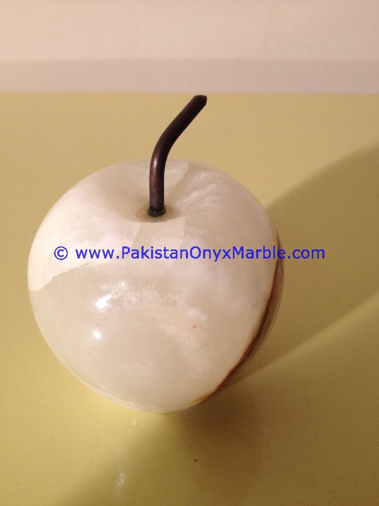 White Onyx Apples with Brass Stem Leaf handcarved-18