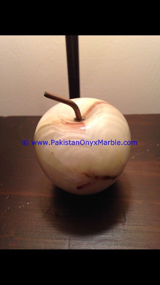 White Onyx Apples with Brass Stem Leaf handcarved-24