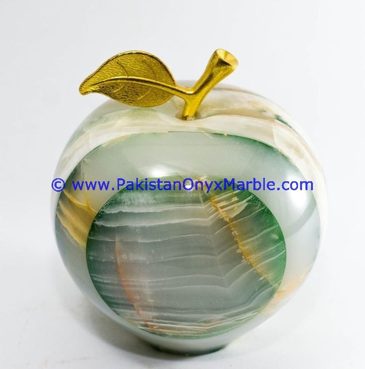 Colored Patchwork Tukri Onyx Apples with Brass Stem Leaf handcarved-01