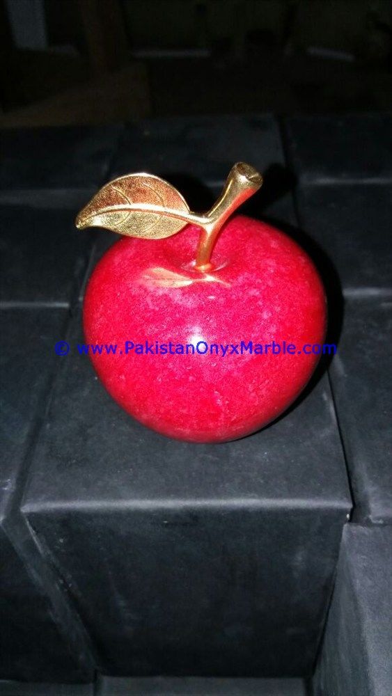Colored Patchwork Tukri Onyx Apples with Brass Stem Leaf handcarved-10