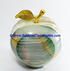 Colored Patchwork Tukri Onyx Apples with Brass Stem Leaf handcarved-12
