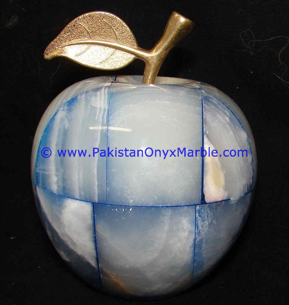 Colored Patchwork Tukri Onyx Apples with Brass Stem Leaf handcarved-19