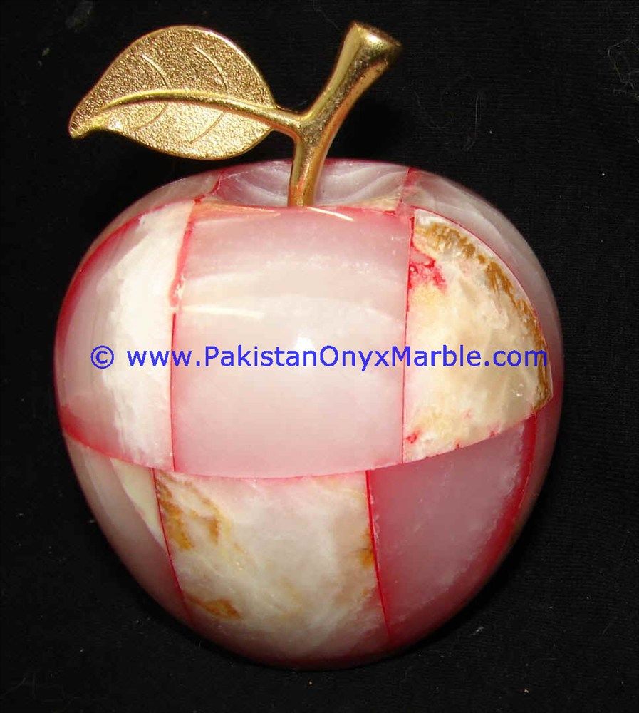 Colored Patchwork Tukri Onyx Apples with Brass Stem Leaf handcarved-22