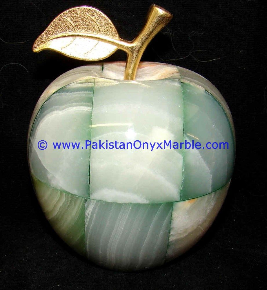 Colored Patchwork Tukri Onyx Apples with Brass Stem Leaf handcarved-23