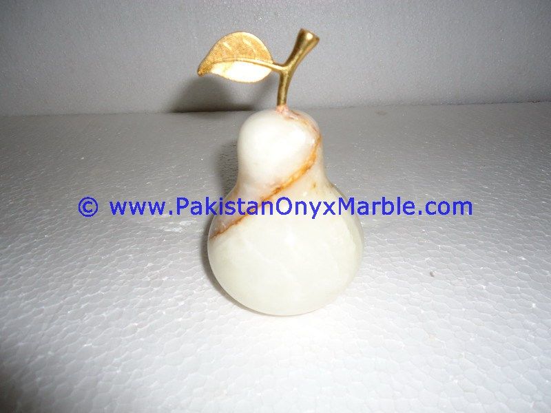 Green White Multi Onyx pears with Brass Stem Leaf handcarved-01