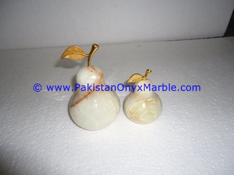 Green White Multi Onyx pears with Brass Stem Leaf handcarved-02