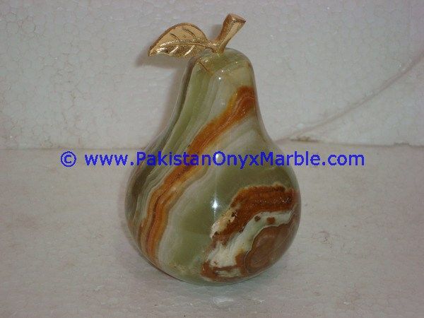 Green White Multi Onyx pears with Brass Stem Leaf handcarved-06