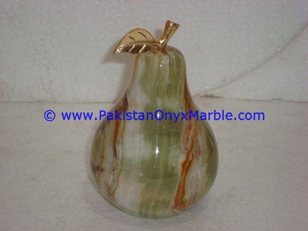 Green White Multi Onyx pears with Brass Stem Leaf handcarved-07