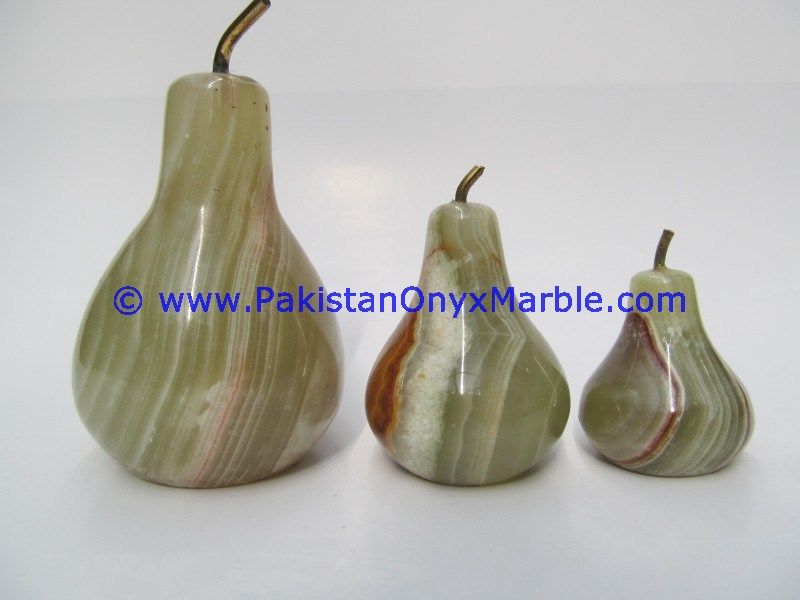 Green White Multi Onyx pears with Brass Stem Leaf handcarved-24