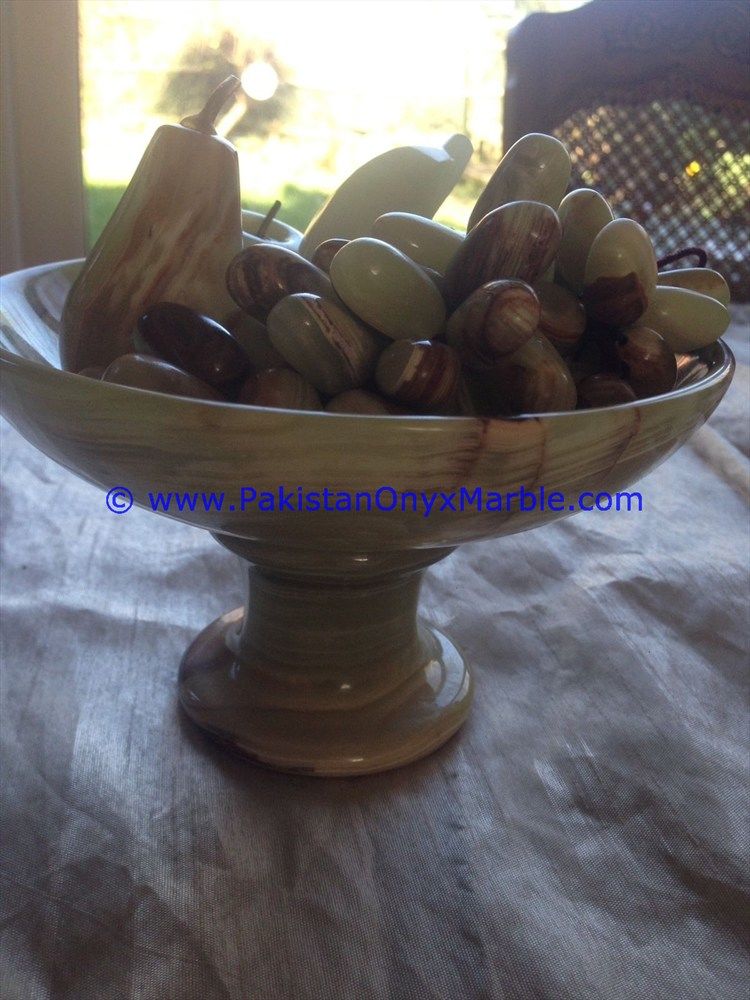 Onyx Pedestal fruits Bowls With Fruits Apple , Grapes, Pear , Banana-03