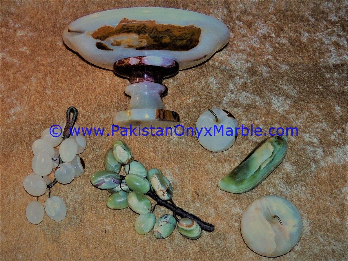 Onyx Pedestal fruits Bowls With Fruits Apple , Grapes, Pear , Banana-20